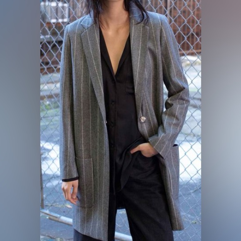 Serrano Gray Pinstripe Wool Coat